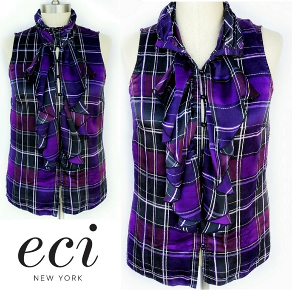 ECI Tops - Eci New York Silk Plaid Ruffle Top Size 4